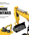 RC Excavator Building Set With 1830 Pieces, Remote Control Construction Vehicle Model showing swing arm and detachable bucket