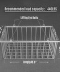 Heavy-duty metal basket with eye bolts, 49.6" x 27.2" x 21.7", 440 lbs capacity for ultrasonic parts washer.