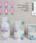 LED Candles With Remote Control Real Wax Look Flickering Lavender Scented Battery Operated Flameless Candles For Home Decor Bedroom Parties Holidays Valentines Day Set Of 3 Cozy Ambient Glow showcasing three floral candles with remote