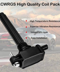 Six Ignition Coil Pack Set for 3.6L V6 Engines Fits 2011-2016 Dodge, Jeep, Chrysler with car background and features listed