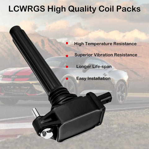 Six Ignition Coil Pack Set for 3.6L V6 Engines Fits 2011-2016 Dodge, Jeep, Chrysler with car background and features listed