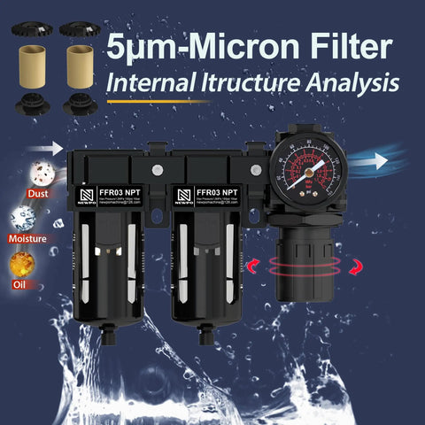 Air Drying System With Double Brass Filter And Regulator Three Eighth Inch NPT Pro Grade Compressed Air Regulator Combo
