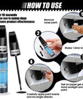 Matte Black Rim Touch Up Paint Kit For Curb Rash And Wheel Scratches application steps shown with images and instructions.