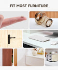 Collage showing 100 Piece Felt Cabinet Door Bumpers Self Adhesive Soft Close Absorb Impact And Reduce Noise 0.4 Inch Diameter 0.17 Inch Thick.