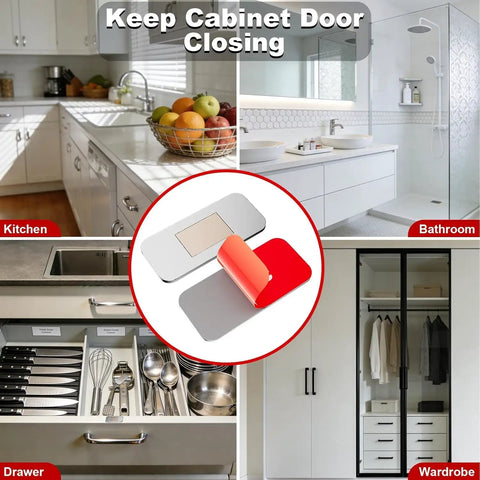 Ultra Thin Magnetic Cabinet Catches Set No Drill Self Adhesive For Doors And Drawers Invisible Kitchen Closures Black 4 Pack