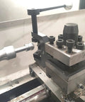 Radius Ball Turning Tool For Lathe With Three Eighths Inch Shank HSS Bit For Precision Concave And Convex Ball Turning On 7x14 And 7x16 Mini Lathes Perfect For Light To Medium Duty Sphere Turning installed on a mini lathe.