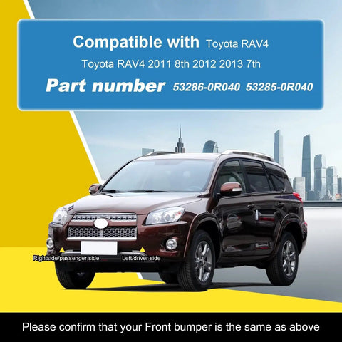 Toyota RAV4 Front Bumper Tow Hook Cover Silver Replacement 2012 2013 7th Gen Models 53286 0R040 53285 0R040 car shown