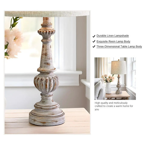 Classic 24.5 Inch Table Lamp Set Of 2 For Living Room And Bedroom With Linen Fabric Shade And Resin Base, lamp details