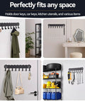 Adhesive Wall Key Holder With 8 Hooks No Drill Key Rack Easy Install Matte Black Finish For Entryway Kitchen Hallway RV
