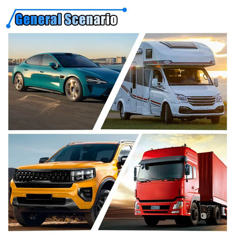 General scenario of cars, RV, truck, and SUV, showcasing various vehicles using No Sweat Oil Change Pump Extractor 12V.