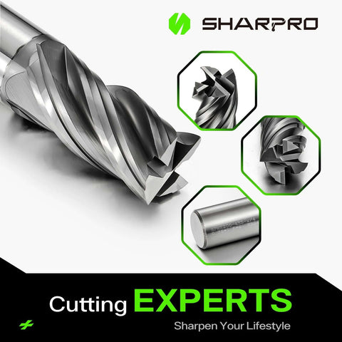 SHAPPRO 1/4 in carbide square end mill, 4-flute CNC cutter, 5-piece set for alloy steel, stainless steel and cast iron