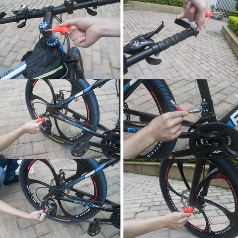 Cyclist using Y Shaped Bicycle Wrench Tool Set For Quick Bike Repairs With External Three Way Hex Wrenches on bicycle outdoors