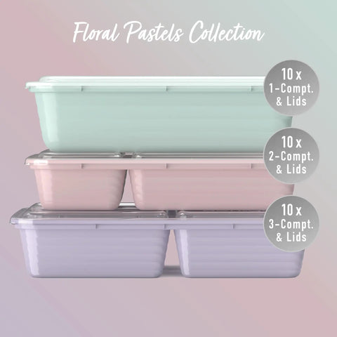 60-Piece Meal Prep Kit With Reusable PFAS-Free BPA-Free Containers, Microwave, Freezer, Dishwasher Safe Trays, Floral Pastels