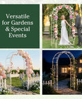 Arch Metal Outdoor Garden Arbor Montebello White 7 Feet Tall Iron Trellis Lattice For Climbing Plants Wedding Arch And Outdoor Patio Decor For Yard Entryway with flowers and balloons.