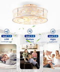 20" Retro White Floral Caged Ceiling Fan with Remote, Flush Mount Low Profile Enclosed Ceiling Fan Light Fixture, Reversible Silent DC Motor Fan for Indoor Bedroom Living Room, Bulbs Sold Separately