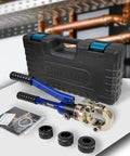 Hydraulic Copper Tube Fitting Crimp Tool with 1/2, 3/4, 1 inch jaws, carrying case, and manual for Propress piping