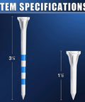 Three Prong Plastic Golf Tees 3-1/4 Inch Assorted Pack 100 Or 120 Count Game-Changing Tees with marking system shown in two sizes