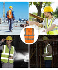 High Visibility Reflective Safety Vest Orange Breathable Unisex Adjustable Fit With Magic Tape Closure And 360 Degree Hi Vis Strips