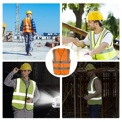 High Visibility Reflective Safety Vest Orange Breathable Unisex Adjustable Fit With Magic Tape Closure And 360 Degree Hi Vis Strips
