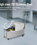 Heavy Duty Commercial Mobile Fryer Oil Filter Cart Wagon With 55 Liter Tank And 14.5 Gallon Capacity Offers Super Fast 550 Watt Filtration Pumping Up To 8.45 Gpm For Deep Fryers Keeping Kitchen Clean in a stainless steel finish.