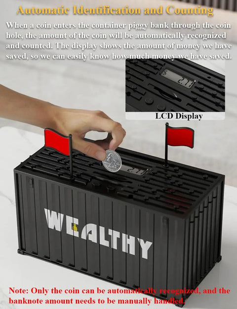 Smart Container Coin Bank Piggy Bank With LCD Display, Automatic Coin Counter And Manual Counting, black container design