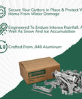 Box and pile of Heavy Duty Gutter Hangers For 5 Inch K Style Gutters With Clip And Speed Screw Quick Install 10 Pack