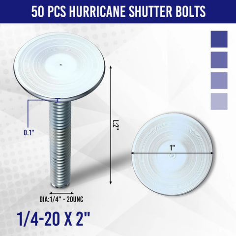 Elevator bolts, 1/4-20 x 2 in, galvanized steel with flat round head; 50 pcs