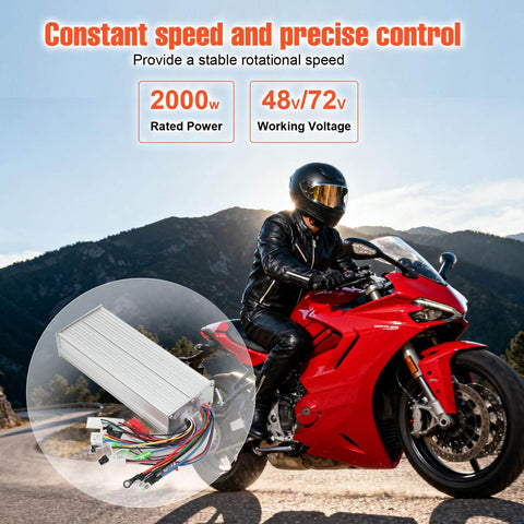 Beast 48V To 72V 2000W Brushless Motor Controller For Electric Bicycles And Scooters High Performance Speed Controller shown with motorbike background.