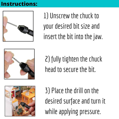 Instructions for using Hand Drill Set With 10 Drill Bits 0.6-3.0mm For Jewelry Making And Resin Craft Pin Vise Mini Drill