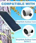 Solar Panel For SimpliSafe Outdoor Security Camera Series 2 No More Battery Changes 13 Ft Weatherproof Cable shown with camera