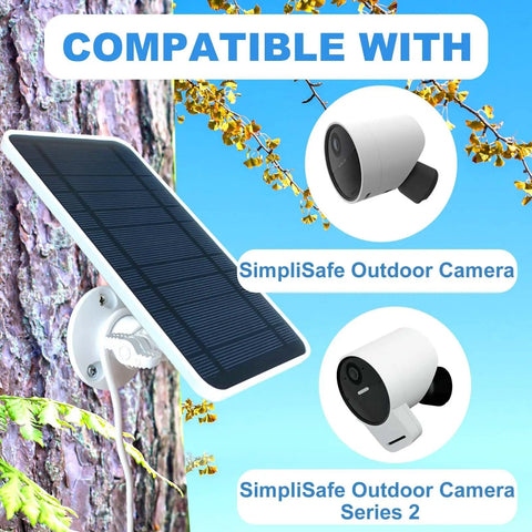 Solar Panel For SimpliSafe Outdoor Security Camera Series 2 No More Battery Changes 13 Ft Weatherproof Cable shown with camera