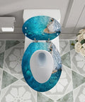 Toilet Seat Cover Elongated Quiet Close for Bathroom, 14.5" x 18.5", featuring ocean design, installed on toilet.