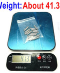 Rock Solid Heavy Duty 3/16x3/4 Inch Dowel Pins and Shelf Pegs weighing 41.3g on digital scale, packed in a clear bag.