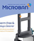 Deluxe Tub Grab Bar With Microban Protection 250 Lb Capacity Tool Free Installation shown with Microban logo and features
