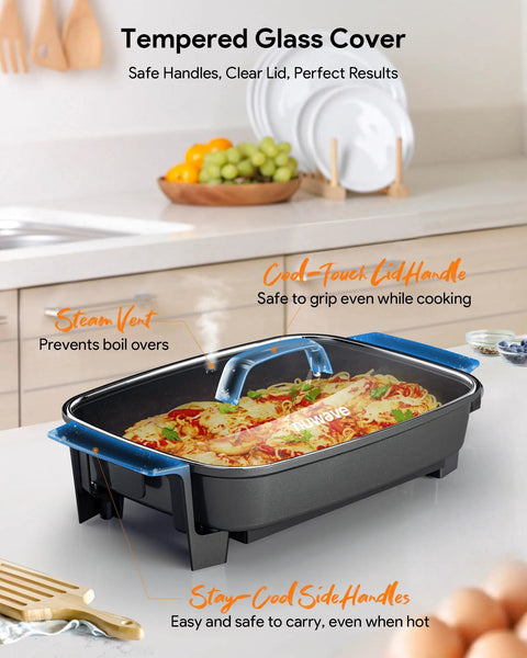 Medley XL Digital Electric Skillet Family Size Griddle With Glass Lid 100 To 425F Precision Heating 7 Qt Portable Hot Plate