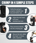Instructional image showing steps to use Beefy Lug Crimper Tool For 8 AWG To 0000 AWG Battery And Welding Cables.