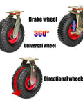 Set Of Two Heavy Duty Pneumatic Rubber Swivel Casters With Safety Brakes Roll Smooth And Crush 300Kg Loads Quietly For Shop Garage Warehouse Jobs Built Tough The Daily Grind showing 360-degree swivel action.