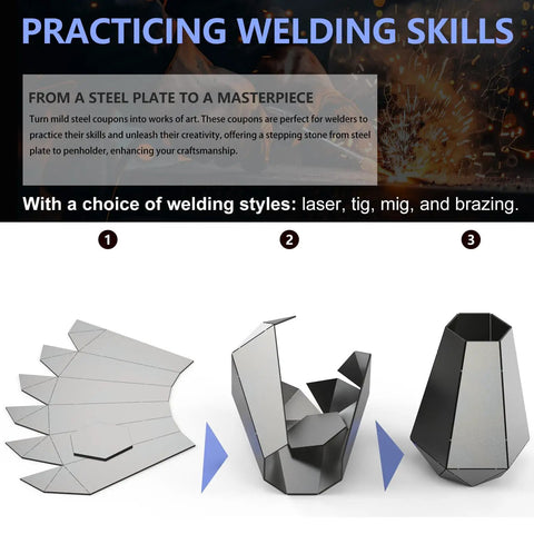 Beginner Welding Kit For DIY Vases And Projects With 17 Gauge Mild Steel Plate, Practice Set For MIG TIG STICK Laser Brazing