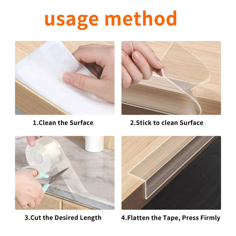 Instructions on applying Clear Self Adhesive Corner Protectors And Edge Guard Tape For Baby Safety Flexible Bumper Strips.