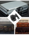 Bulletproof Four Piece Black Metal Table Locks Heavy Duty Desktop Securing Hardware Galvanized Steel Furniture Mounting Brackets With Screws shown with various styled cases.
