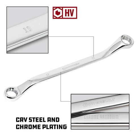 5 Piece Metric Offset Box End Wrench Set With 45 Degree Offset For Tight Spots, Z Drive Broaching Prevents Round Off, Chrome Vanadium Steel