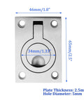 Set Of 2 Flush Mount Ring Pull Handles In Stainless Steel 304, Recessed Hidden Lifting Ring Pulls Measuring 2.5 By 1.8 Inches, front view