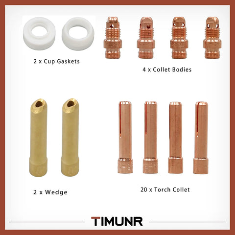 All In One TIG Welding Torch Repair Kit With Stubby Gas Lens Alumina Nozzles Glass Cups For WP 17 18 26 parts display