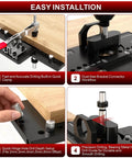 Concealed Hinge Jig For Cabinets And Doors, Metal Construction With Quick Clamp And Dust Vacuum Adapter, 35mm jig installation steps