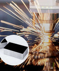 ELEGOO laser engraving metal blanks, 300 pcs, rectangular silver blocks with black top; front view with inset of blanks