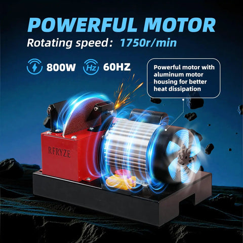 Beast Mode Eight Hundred Watt Lawn Mower Blade Sharpener And Bench Grinder with 800W powerful motor and nine inch ceramic grinding wheel.