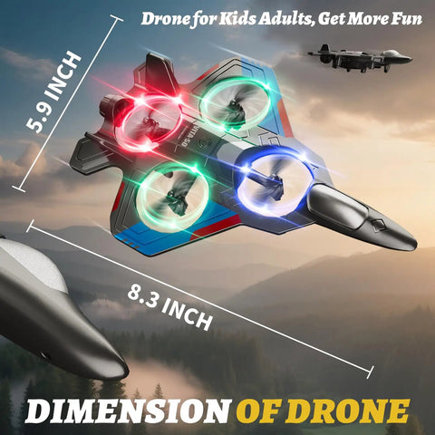 Remote Control Planes For Kids And Adults, Foam RC Airplanes With 360 Degree Flip showing dimensions in flight.