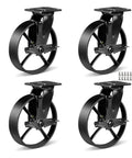 Beefy 8 Inch Heavy Duty Caster Wheels Set Of 4 With Brakes For Furniture Tool Boxes Workbenches And Equipment Cast Iron And Steel Rigid Caster Brackets 800-1500 Lbs Capacity Per Wheel.