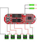 Five Piece Bulletproof BMS Battery Management System For 5 Series Lithium Ion Pack 21 Volt 25 Amp Continuous Charge And Discharge Protection Circuit Board showing wiring for battery cells.