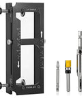 Rock Solid Aluminum Door Hinge Jig Router Template for adjustable mortising with black anodized finish and included router bits